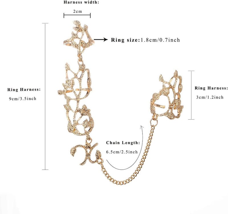 Yalice Charm Leaf Full Finger Ring Bracelets Dainty Knuckle Open Ring Harness Hand Chains Adjustable Statement Rings Jewelry for Women Gift - Image 2
